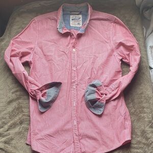 St George By Buffer Red and White Narrow Stripe Button-Down Shirt